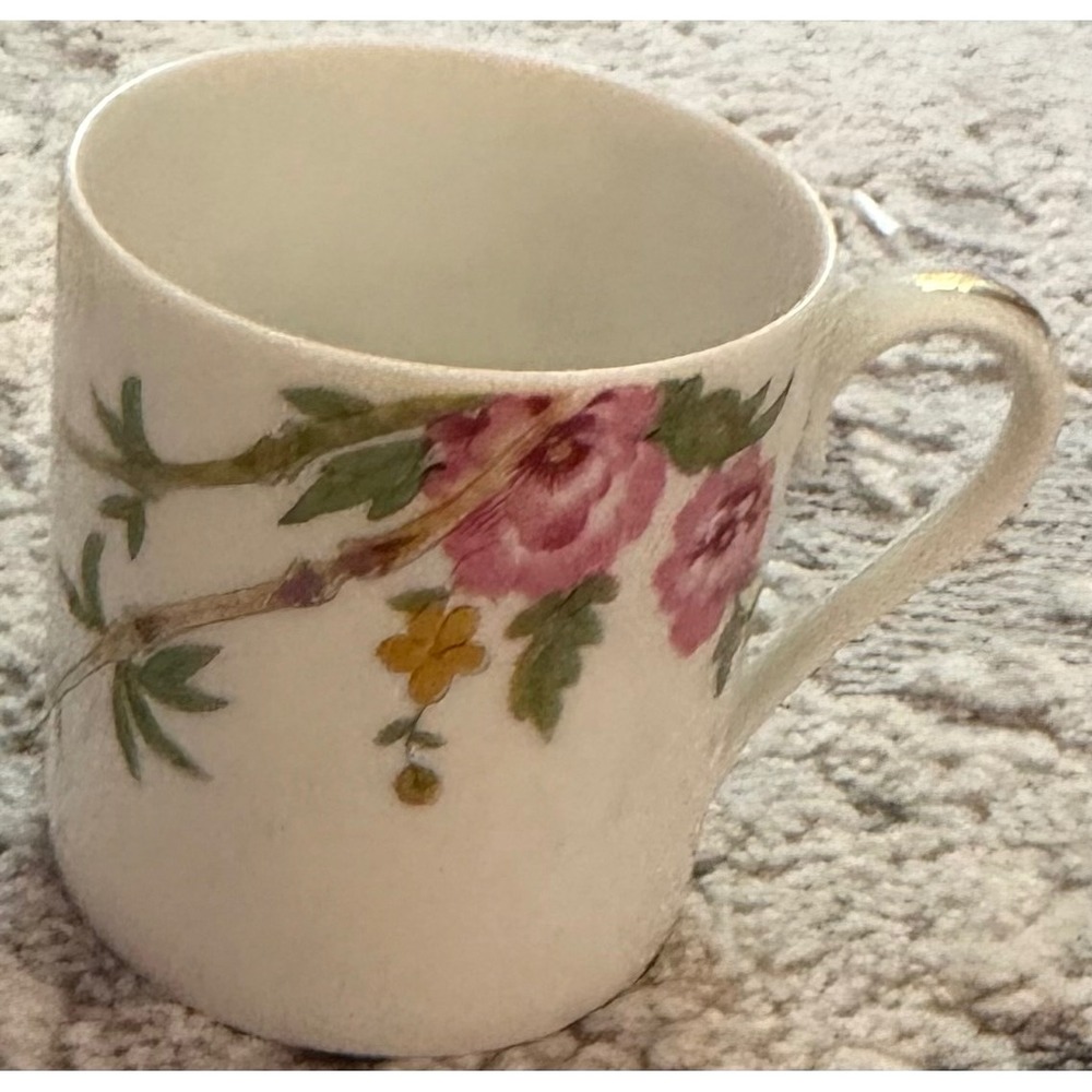 Royal Limoges France Porcelain Coffee Mug Floral Branch‎ Pink Yellow Gold Trim